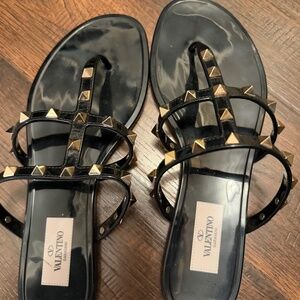 Valentino Garavani Rockstud Jelly Sandals Black Size 38 Studded Flat Slides